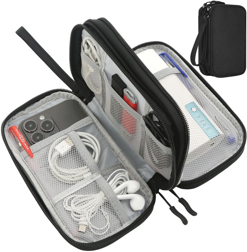 CAAORDKSO Electronics Organizer Travel Bag, Small Cable Organizer Case Waterproof Accessories Pouch, Travel Electronic Carrying Case for Cord, Charger, Phone, USB, Power Bank, Earphone (Black, Medium) - Image 1