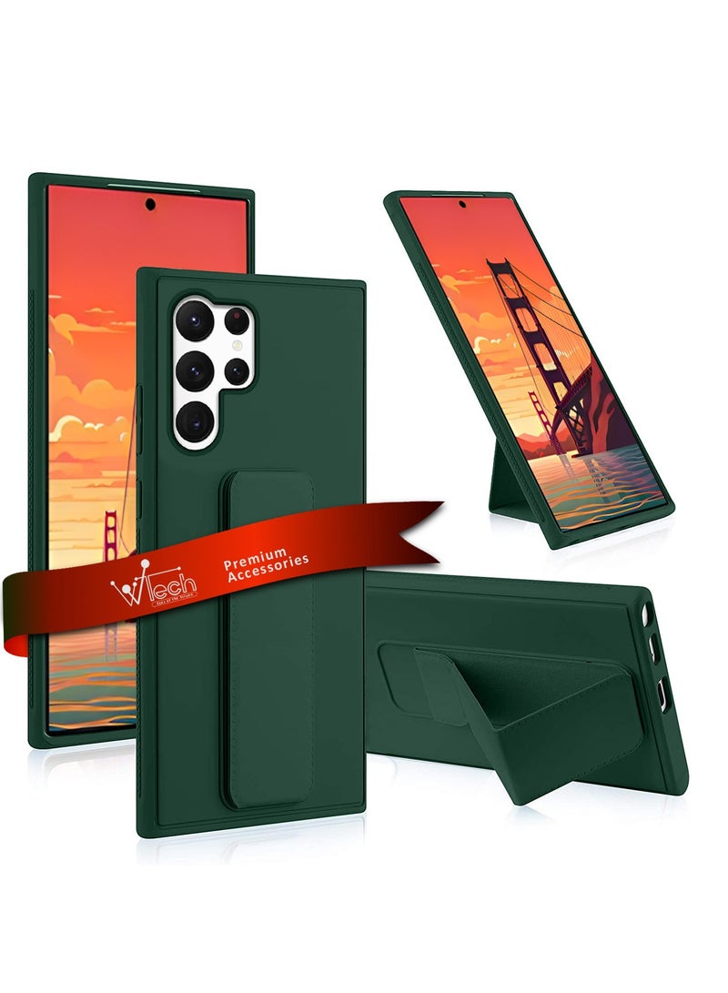 Wtech Hand Grip And Multi Stand Magnetic Car Mount Kickstand Finger Strap Case Cover For Samsung Galaxy S24 Ultra 5G 2024 Dark Green - Image 1