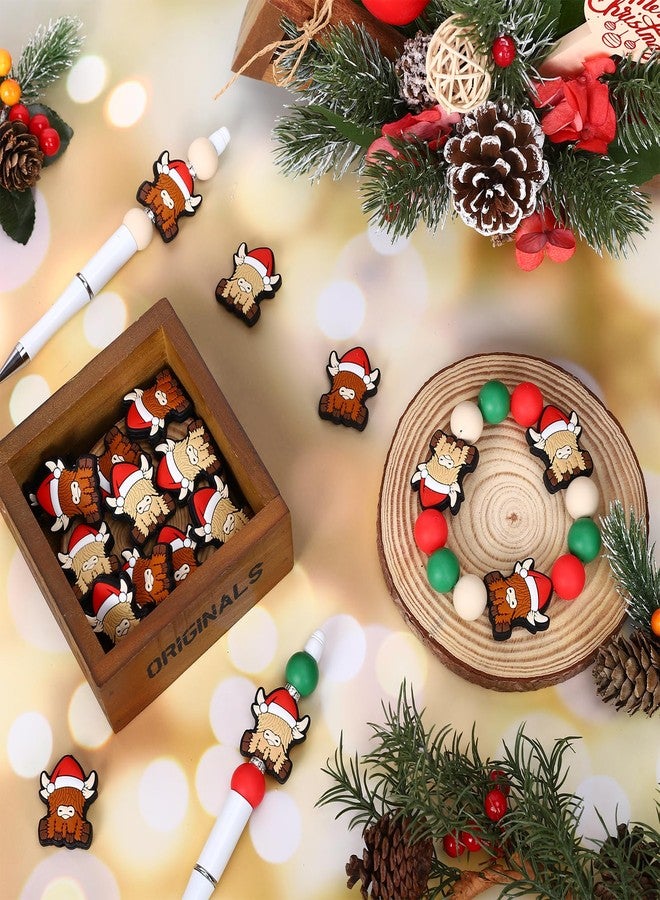Whaline 20Pcs Christmas Highland Cow Silicone Focal Beads Xmas Cattle Cartoon Animal Loose Rubber Beads for Pen DIY Art Crafts Jewelry Keychain Making - Image 4