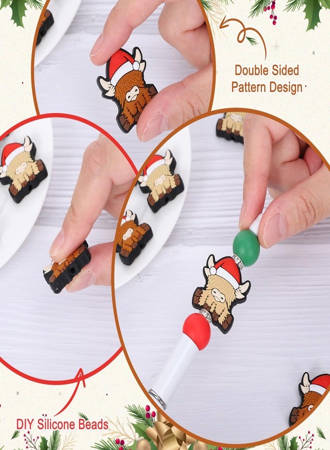 Whaline 20Pcs Christmas Highland Cow Silicone Focal Beads Xmas Cattle Cartoon Animal Loose Rubber Beads for Pen DIY Art Crafts Jewelry Keychain Making - Image 3