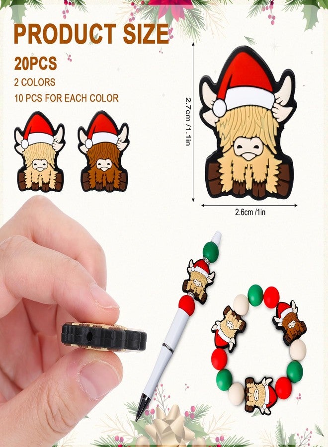 Whaline 20Pcs Christmas Highland Cow Silicone Focal Beads Xmas Cattle Cartoon Animal Loose Rubber Beads for Pen DIY Art Crafts Jewelry Keychain Making - Image 2