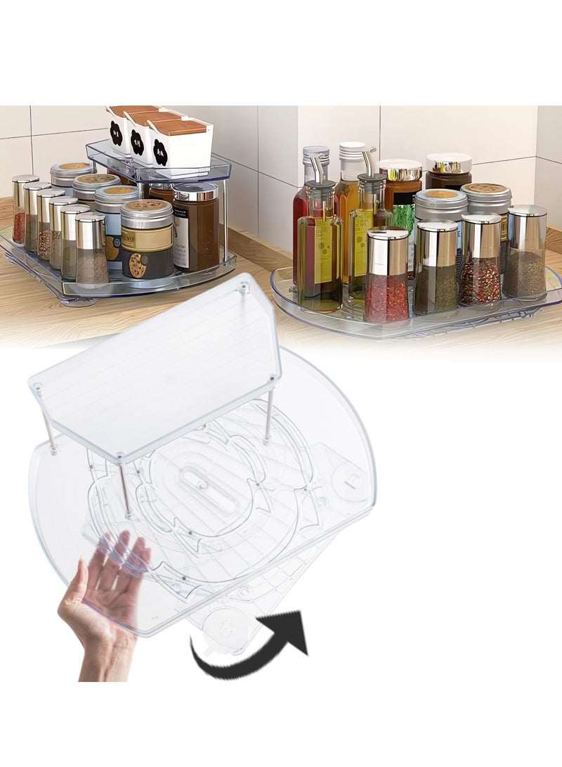 SYOSI 2 Tier Spice Rack Organizer 360° Rotating Sliding Spice Rack Organizer Cabinet 16.5 x 11in Rectangle Clear Antiskid Kitchen Bathroom Pull Out Storage Shelves for Pantry Table Medicine Pill Bottle  - Image 1