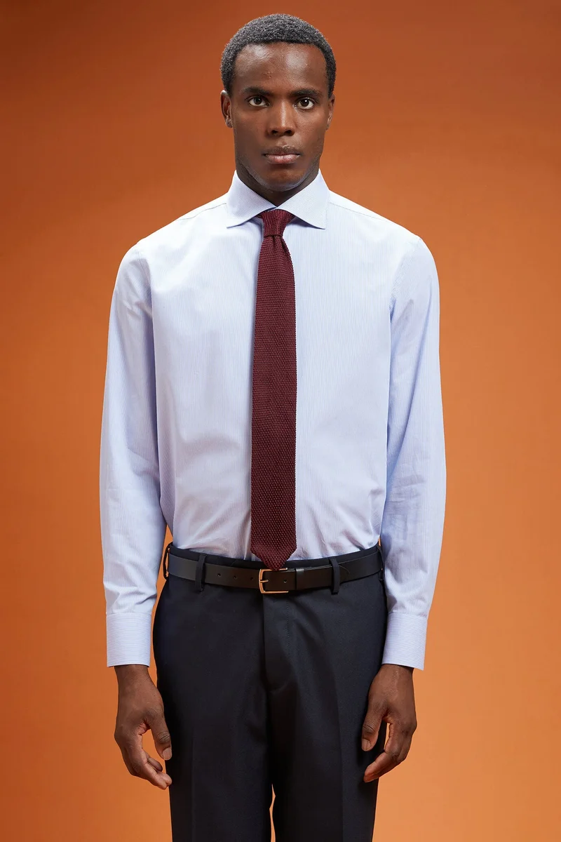 Doppelganger Blue Men's regular fit classic shirt in yarn-dyed striped cotton with a classic collar - White/Sky for Men | Best Price UAE