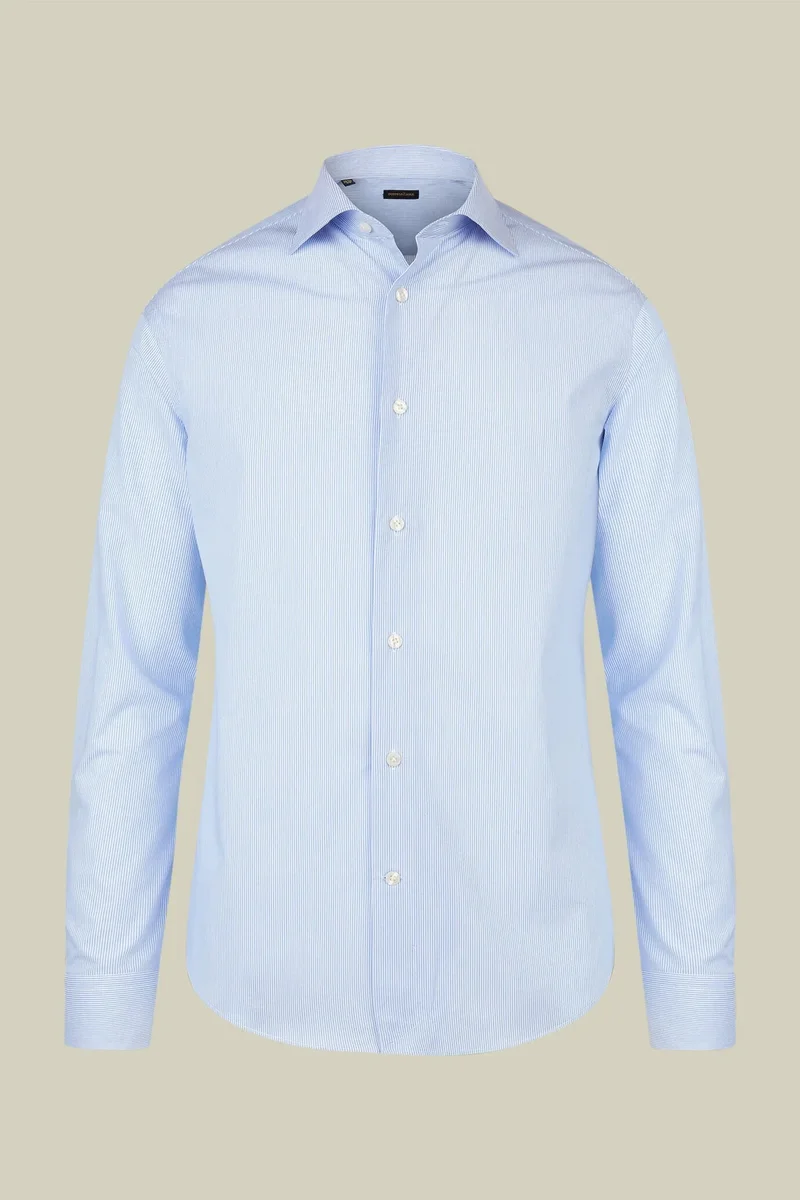 Men's regular fit classic shirt in yarn-dyed striped cotton with a classic collar - White/Sky
