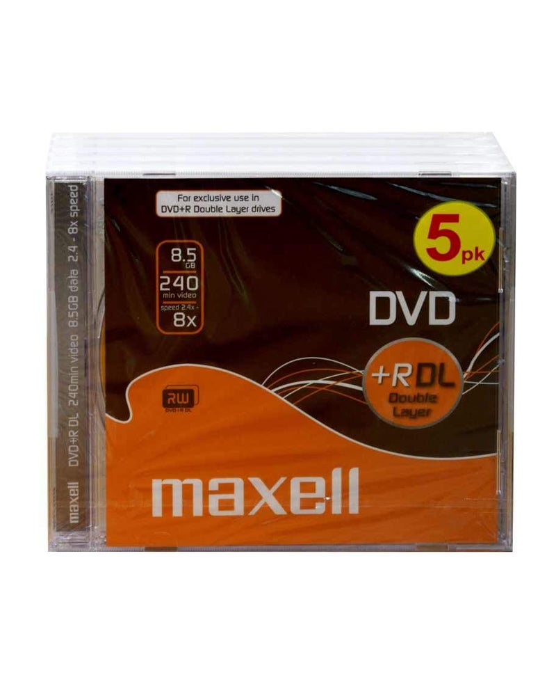 Maxell 8.5GB DVD+R DL Dual Layer 8X Speed Jewel Case (Pack of 5) - Image 1