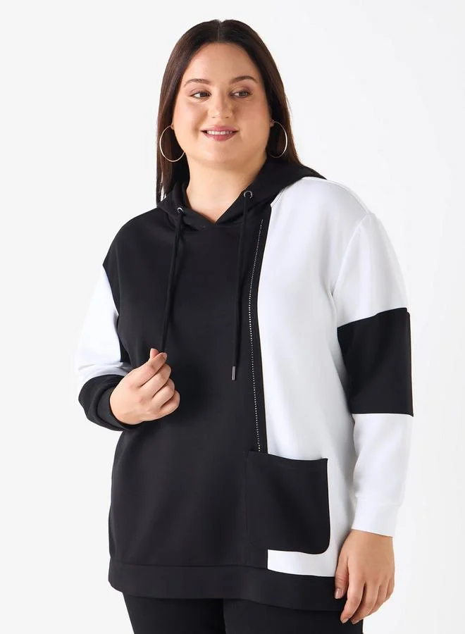 Ulla Popken Plus Size Ulla Popken Colourblock Hoodie with Pocket