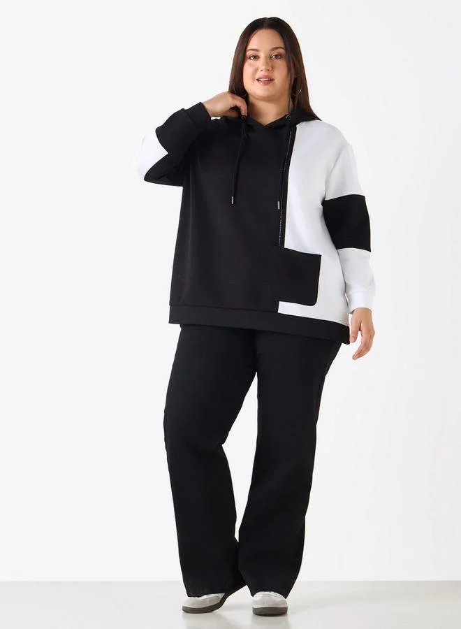 Ulla Popken Plus Size Ulla Popken Colourblock Hoodie with Pocket