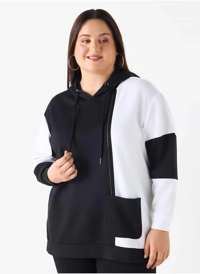 Ulla Popken Plus Size Ulla Popken Colourblock Hoodie with Pocket