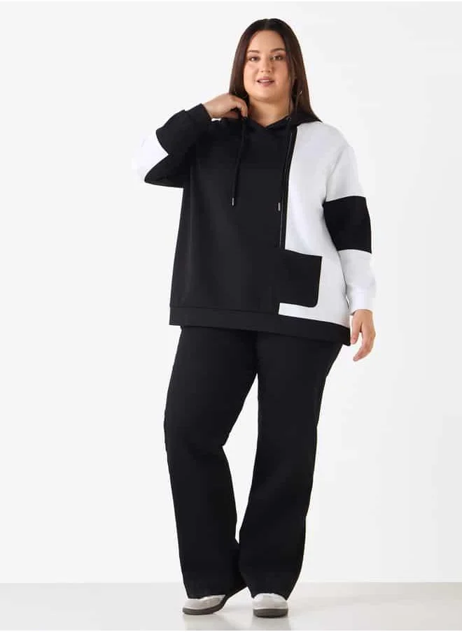 Ulla Popken Plus Size Ulla Popken Colourblock Hoodie with Pocket