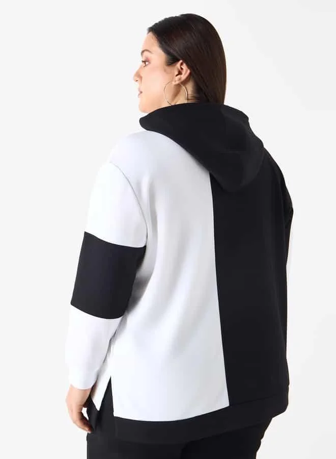 Ulla Popken Plus Size Ulla Popken Colourblock Hoodie with Pocket