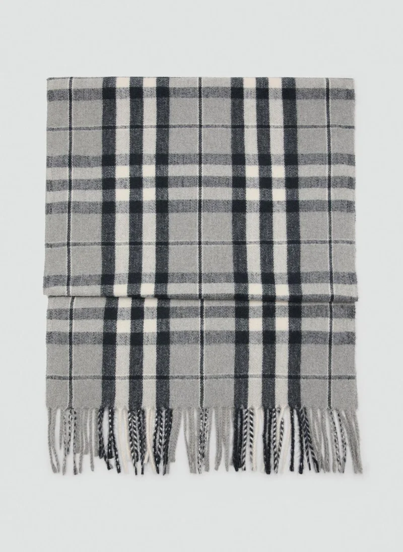 MANGO Check scarf with fringed ends