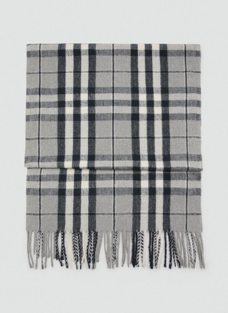 MANGO Check scarf with fringed ends - Image 1