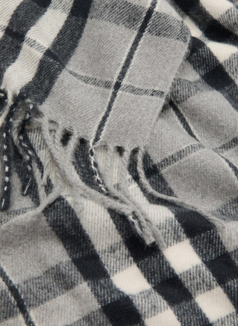 MANGO Check scarf with fringed ends - Image 2
