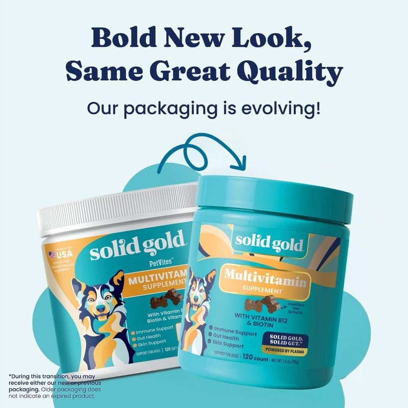 solid gold Dog Multivitamin - Soft Dog Vitamins & Supplements Chews - All-in-One Heart, Immune, Brain, Skin, Coat & Gut Health Support w/Vitamin C, B12, Probiotics & Antioxidants - Bacon Flavor 120ct - Image 2
