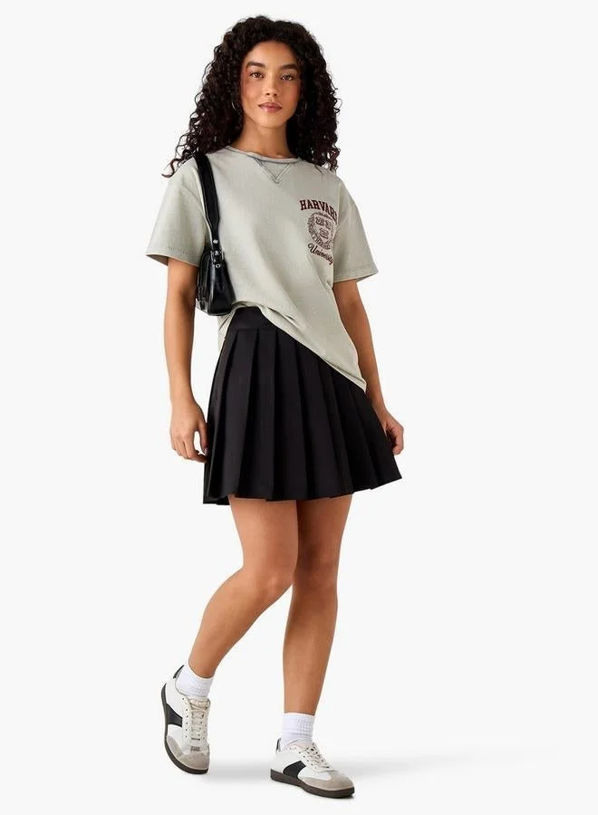 SP Characters Oversized Cotton Washed T-shirt with Harvard University Embroidery