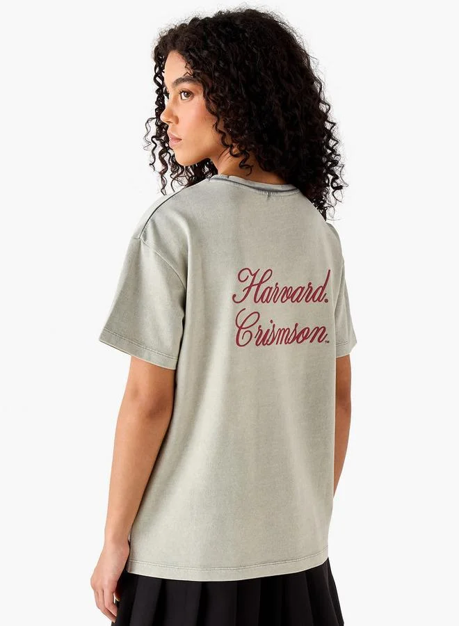 SP Characters  Oversized Cotton Washed T-shirt with Harvard University Embroidery for Women | Best Price UAE