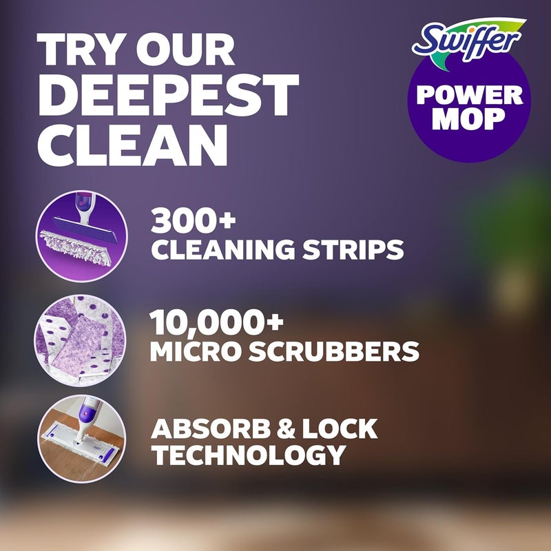 Swiffer PowerMop Multi-Surface Mop Kit for Floor Cleaning, Fresh Scent, Mopping Kit Includes PowerMop, 2 Mopping Pad Refills, 1 Floor Cleaning Solution with Fresh Scent and 2 Batteries - Image 2