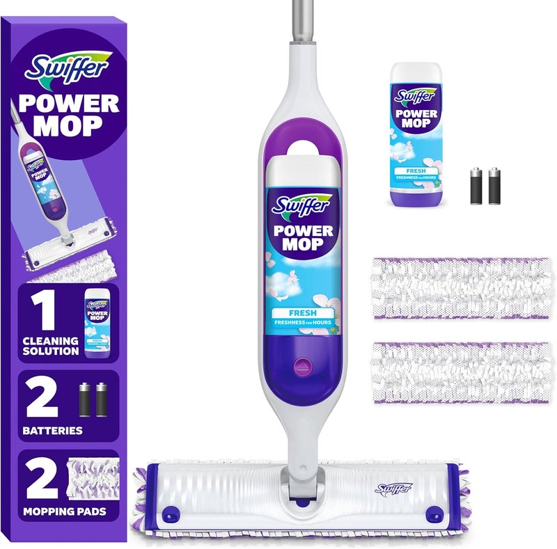 Swiffer PowerMop Multi-Surface Mop Kit for Floor Cleaning, Fresh Scent, Mopping Kit Includes PowerMop, 2 Mopping Pad Refills, 1 Floor Cleaning Solution with Fresh Scent and 2 Batteries - Image 1