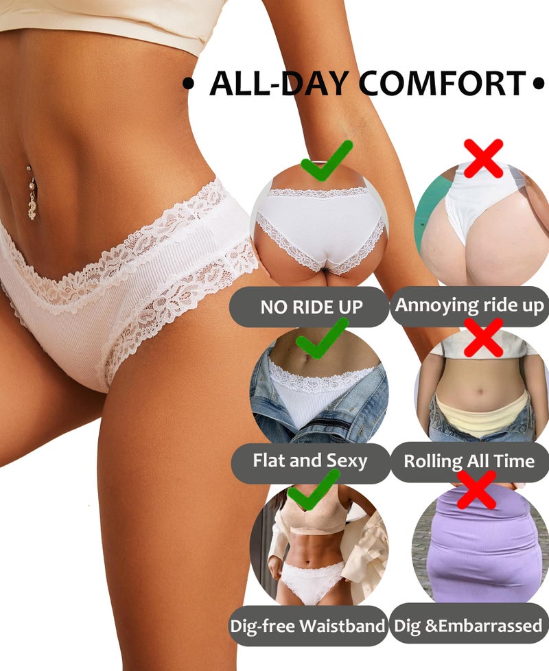 Knowyou Cotton Underwear for Women Cheeky Bikini Womens Underwear Pack Sexy Lace Wasit Hipster Brief Panties for Ladies-XXL - Image 4