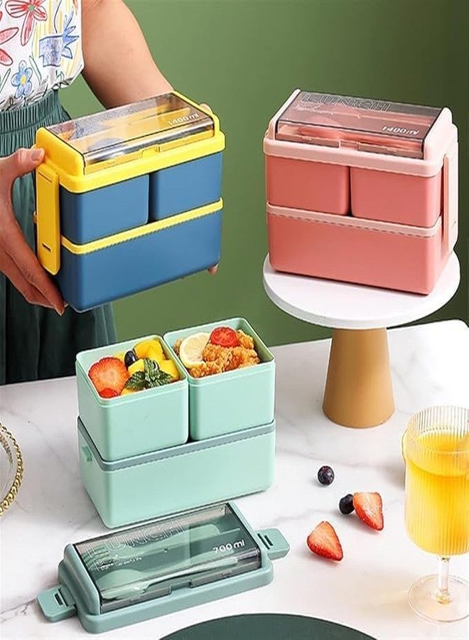 Perfect Pricee 3-Compartment Lunch Box for Office Men and Lunch Box for Kids, Portable Double-Layer Lunch Box with Cutlery and Lid,Microwave Safe Lunch Boxes (Pack of 1,Multicolor, Plastic), 1400 Ml - Image 5