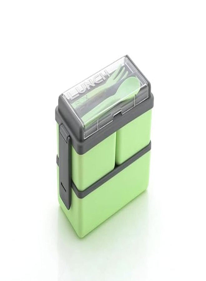 Perfect Pricee 3-Compartment Lunch Box for Office Men and Lunch Box for Kids, Portable Double-Layer Lunch Box with Cutlery and Lid,Microwave Safe Lunch Boxes (Pack of 1,Multicolor, Plastic), 1400 Ml - Image 1