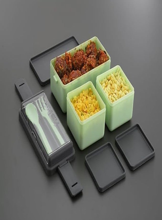 Perfect Pricee 3-Compartment Lunch Box for Office Men and Lunch Box for Kids, Portable Double-Layer Lunch Box with Cutlery and Lid,Microwave Safe Lunch Boxes (Pack of 1,Multicolor, Plastic), 1400 Ml - Image 4