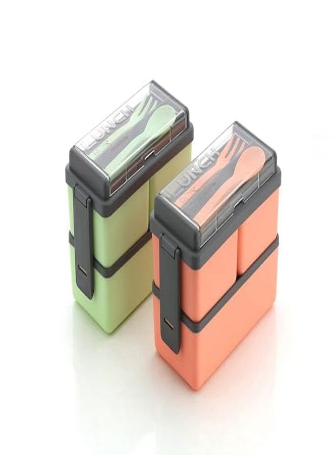 Perfect Pricee 3-Compartment Lunch Box for Office Men and Lunch Box for Kids, Portable Double-Layer Lunch Box with Cutlery and Lid,Microwave Safe Lunch Boxes (Pack of 1,Multicolor, Plastic), 1400 Ml - Image 2