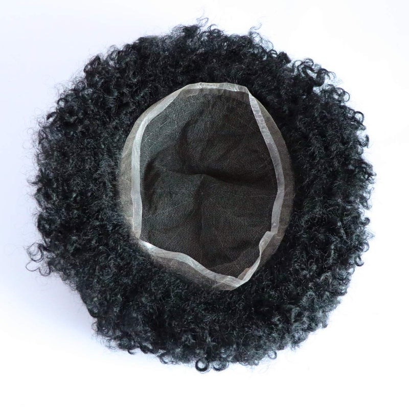 Afro Toupee Male Hair Unit Black Mans Wigs Curly Men Toupee 100 Human Hair African American Toupee for Men Male Wave Hairpiece 8MM Wave 360 Hair Unit 8x10inch French Lace 1 Jet Black