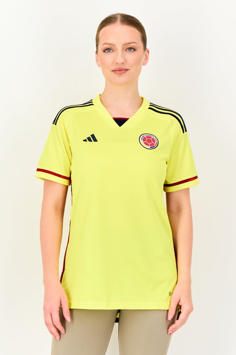 Adidas Women Regular Fit Colombia Short Sleeve Football Jersey, Yellow - Image 1