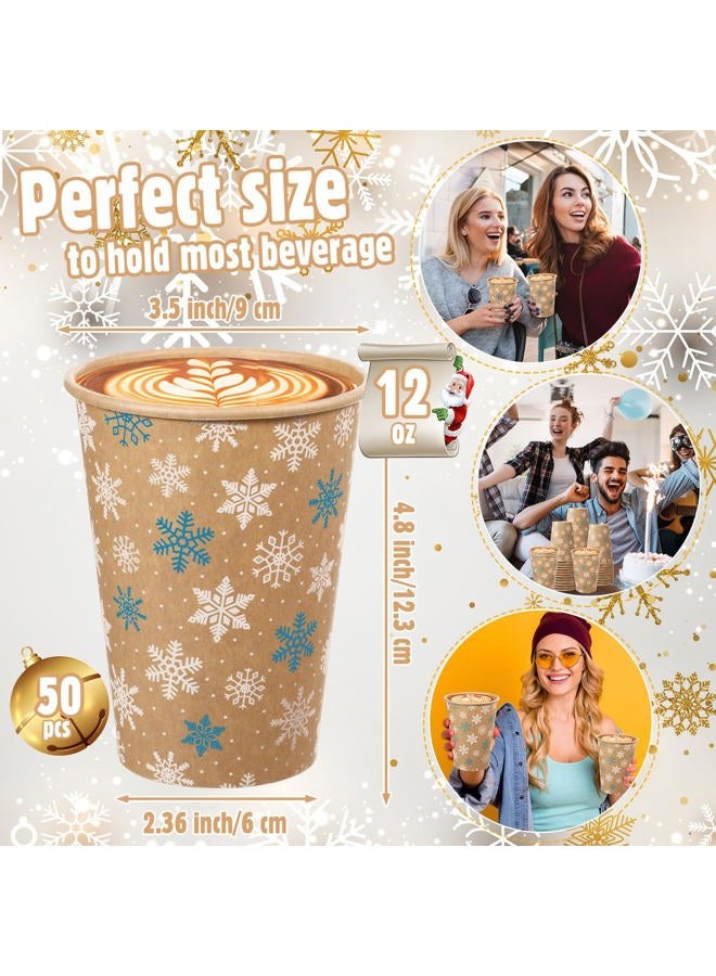 Jingmore Christmas Paper Cups Xmas Disposable Coffee Cups 12 oz Winter Snowflake Paper Cups Christmas Cups for Holiday Birthday Party Supplies(50 Pcs) - Image 2