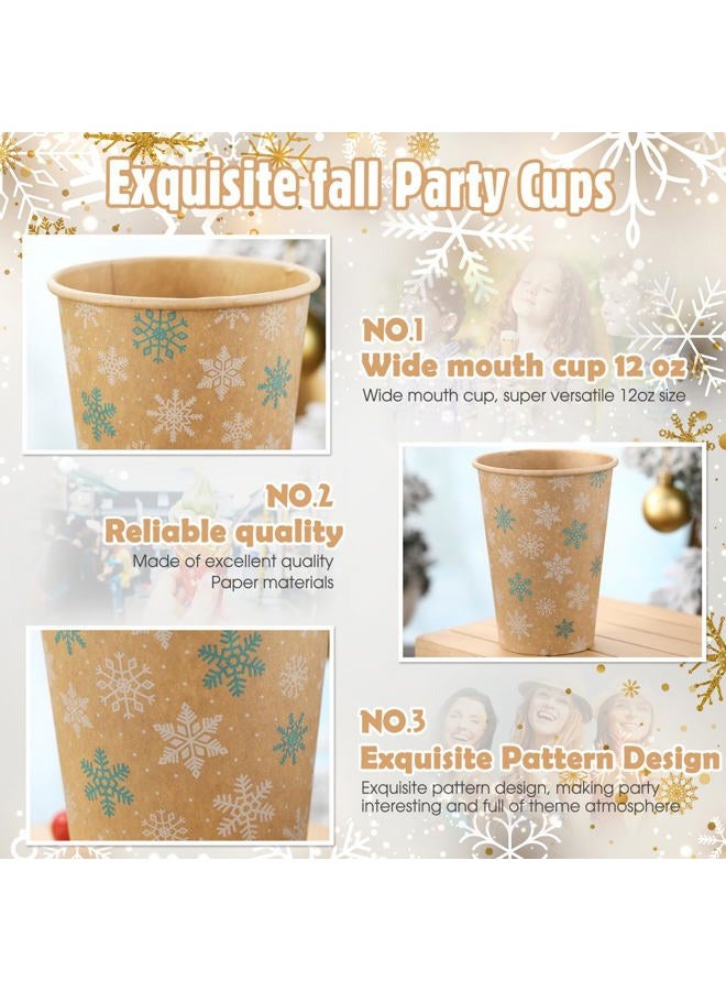 Jingmore Christmas Paper Cups Xmas Disposable Coffee Cups 12 oz Winter Snowflake Paper Cups Christmas Cups for Holiday Birthday Party Supplies(50 Pcs) - Image 4