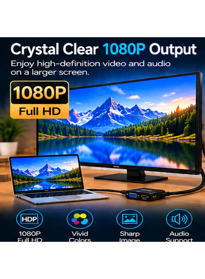 أونتن محول Onten OTN-5138S من VGA إلى HDMI مع دعم الصوت؛ محول فيديو تناظري إلى رقمي بدقة Full HD 1080p مزود بمدخل صوت 3.5 مم لتوصيل أجهزة الكمبيوتر (المكتبية والمحمولة) بشاشات HDMI وأجهزة التلفاز وأجهزة العرض الضوئي (البروجيكتور)؛ محول يدعم خاصية "التوصيل والتشغيل" (Plug & Play) ومثالي للاستخدام في المكاتب والفصول الدراسية والترفيه المنزلي. - Image 2