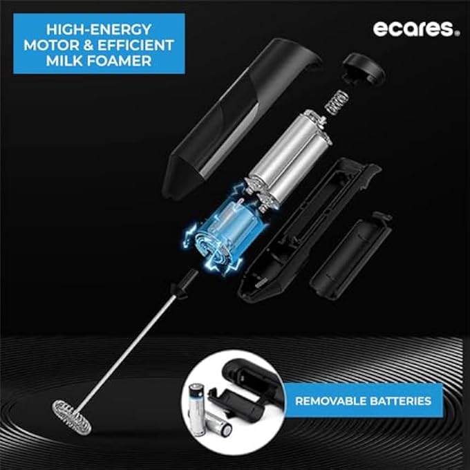 ECARES Milk Frother With Stand Handheld Battery Operated Stainless Steel Stand Foam Maker Whisk Drink Mixer For Latte Cappuccino Coffee Frappe Matcha And Hot Chocolate Etc Black - Image 5