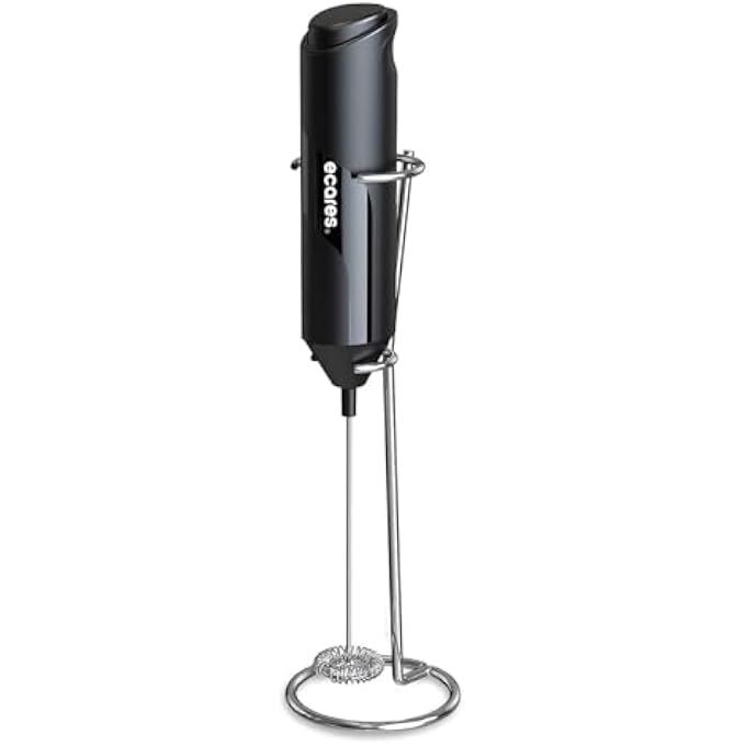 ECARES Milk Frother With Stand Handheld Battery Operated Stainless Steel Stand Foam Maker Whisk Drink Mixer For Latte Cappuccino Coffee Frappe Matcha And Hot Chocolate Etc Black - Image 1