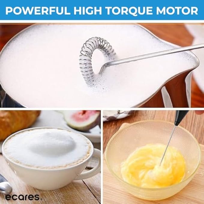ECARES Milk Frother With Stand Handheld Battery Operated Stainless Steel Stand Foam Maker Whisk Drink Mixer For Latte Cappuccino Coffee Frappe Matcha And Hot Chocolate Etc Black - Image 4