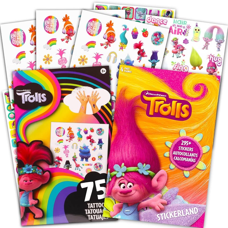 Trolls Trolls Party Favors Stickers and Tattoo Pack  Over 295 Trolls Stickers and 75 Trolls Temporary Tattoos For Birthdays Holidays And More Trolls Party Supplies Bundle - Image 1