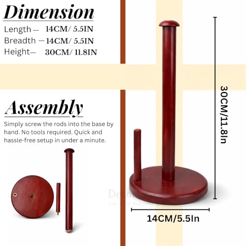 Decorlay Wooden Tissue Paper Roll Holder Countertop with Rubber for Non-Slip Rounded Base Kitchen Bathroom Napkin Roll Organizer Easy to Clean for Dining Table | Brown - Image 3