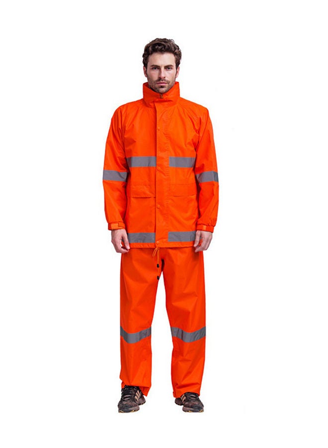NIBEMINENT High Visibility Reflective Rainwear Suit Luminous Safety Raincoat Outdoor Hiking Riding Men And Women Waterproof Oxford Cloth Coating Orange 1.4kg