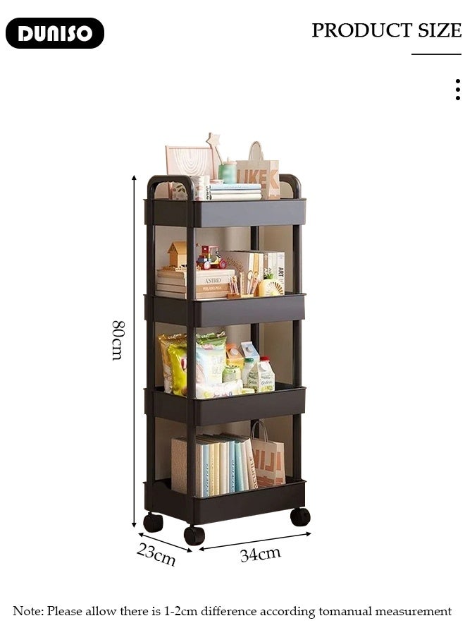 DUNISO 4 Tier Rolling Utility Cart Multifunctional Storage Organizer with Wheels Plastic Storage Cart Multipurpose Storage Rack for Bathroom Kitchen Laundry Bedroom Office(Black)  - Image 2