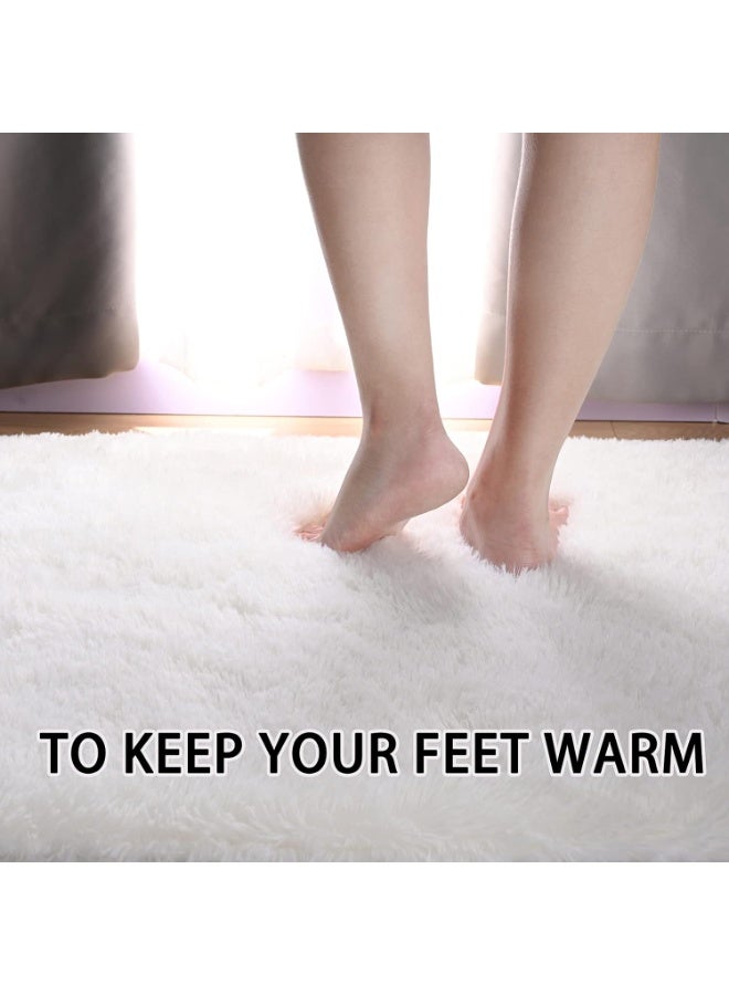 Soft Shaggy Rug for Kids Bedroom, Oval  Cream Plush Fluffy Carpets for Living Room, Furry Carpet for Teen Girls Room, Anti-Skid Fuzzy Comfy Rug for Nursery Decor Cute Baby Play Mat - Image 1