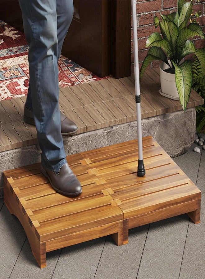 Kzeirm Wooden Platform Step Stool, 3.5" Height Acacia Wood Steps for Outdoor Use, Non-Slip Prefab Porch Steps for Outside, One Step Bed Platform for Adults and Elderly - Image 1