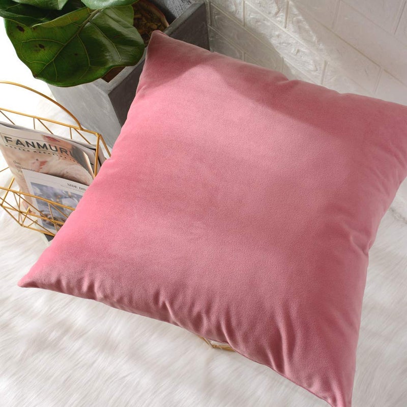 Linenovation Decorative Velvet Square Cushion with Cushion Cover Throw Pillow Cover for Living Room Couch Diwan Single Seater Sofa 16Inch x 16Inch Colour Light PinkSet of 2 Piece - Image 2
