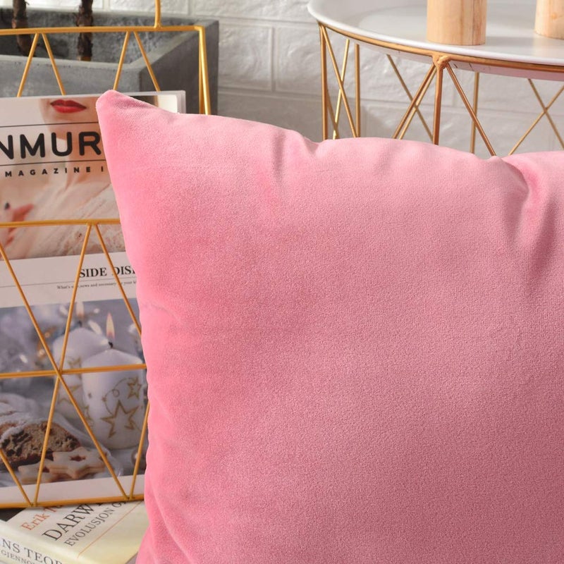 Linenovation Decorative Velvet Square Cushion with Cushion Cover Throw Pillow Cover for Living Room Couch Diwan Single Seater Sofa 16Inch x 16Inch Colour Light PinkSet of 2 Piece - Image 3