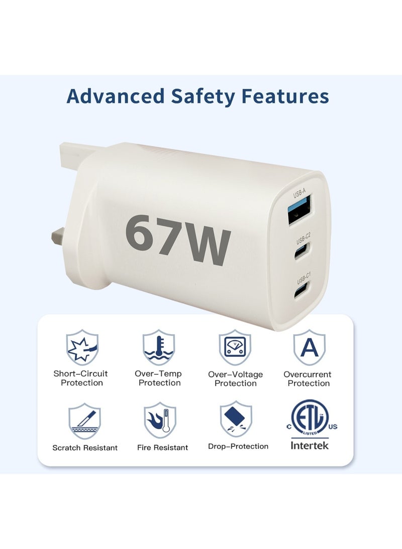 ميل سبيد شاحن باور بورت III مربع من نوع USB C سريع  بقدرة 67 وات ومقبس لأجهزة آيفون 17 و12 ميني و12 برو ماكس و11 وجالاكسي وبكسل 4/3 وآي باد برو والمزيد.. وجميع الاجهزة 3 منافذ . 2 تايب سي  . و واحد يو اس بي سريع - Image 2