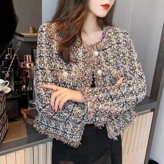 Xiaoxiang style socialite short coat womens ins autumn 2024 new Korean style elegant coarse wool all-match long sleeve top Khaki [cotton version] - pzsku/ZA1EB28A645DEEC931BEFZ/45/1750436017/580d932d-53de-411a-abf4-32f3f9979a88