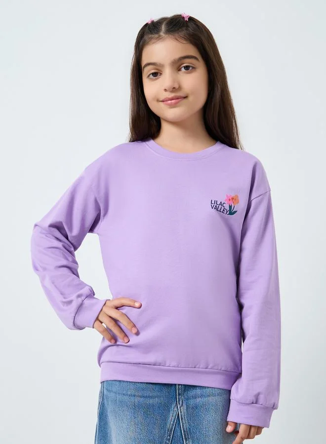 Styli Styli Teens Purple Floral Print Cotton Sweatshirt