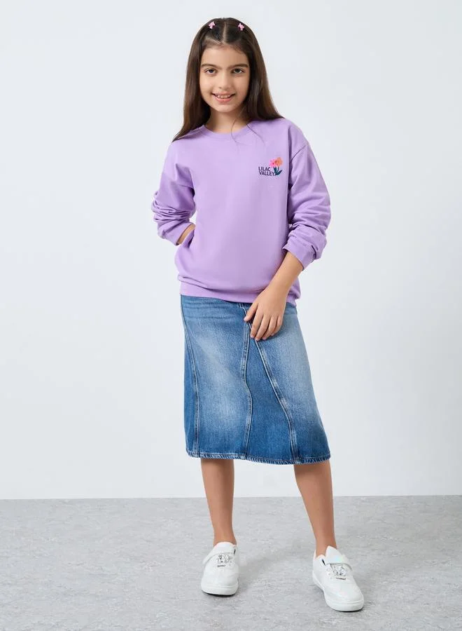 Styli Styli Teens Purple Floral Print Cotton Sweatshirt