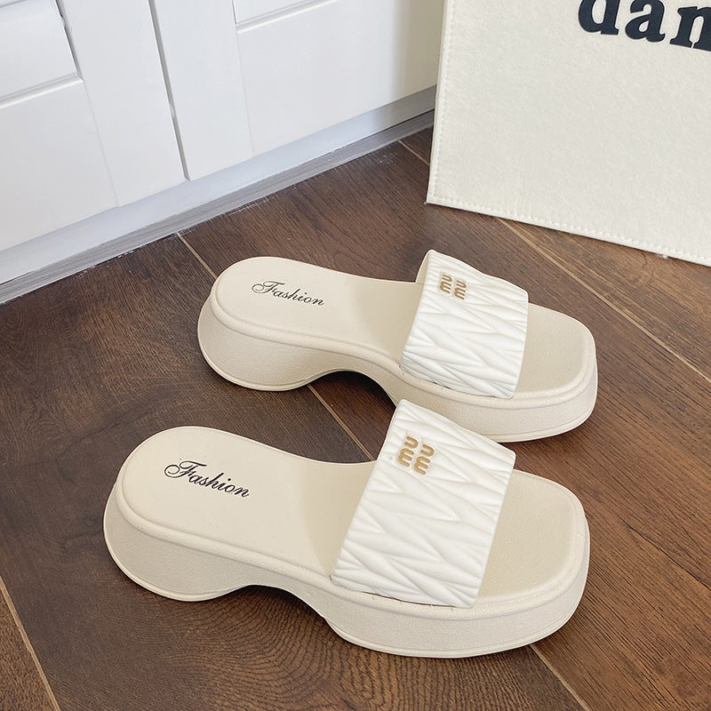 Thick Sole Non-Slip Slippers for Women White [8868-mu]]