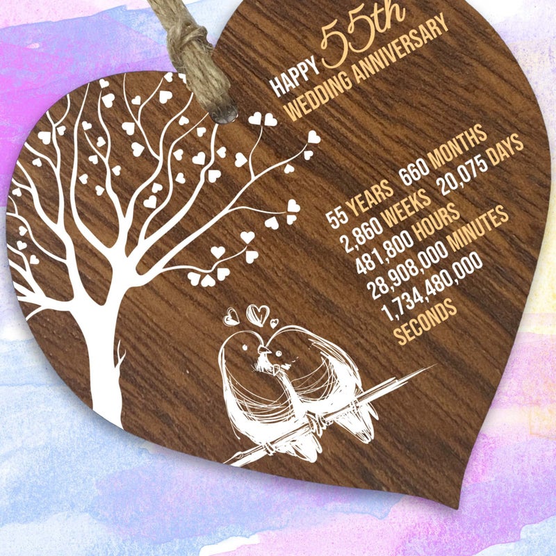 Stuff4 55th Wedding Anniversary Wooden Heart Plaque  Dark Wood Sign Keepsake  Celebrate Emerald Anniversary Wife Husband Boyfriend Girlfriend Mom Dad  Plaque with Quotes Gifts from the Kids - Image 2
