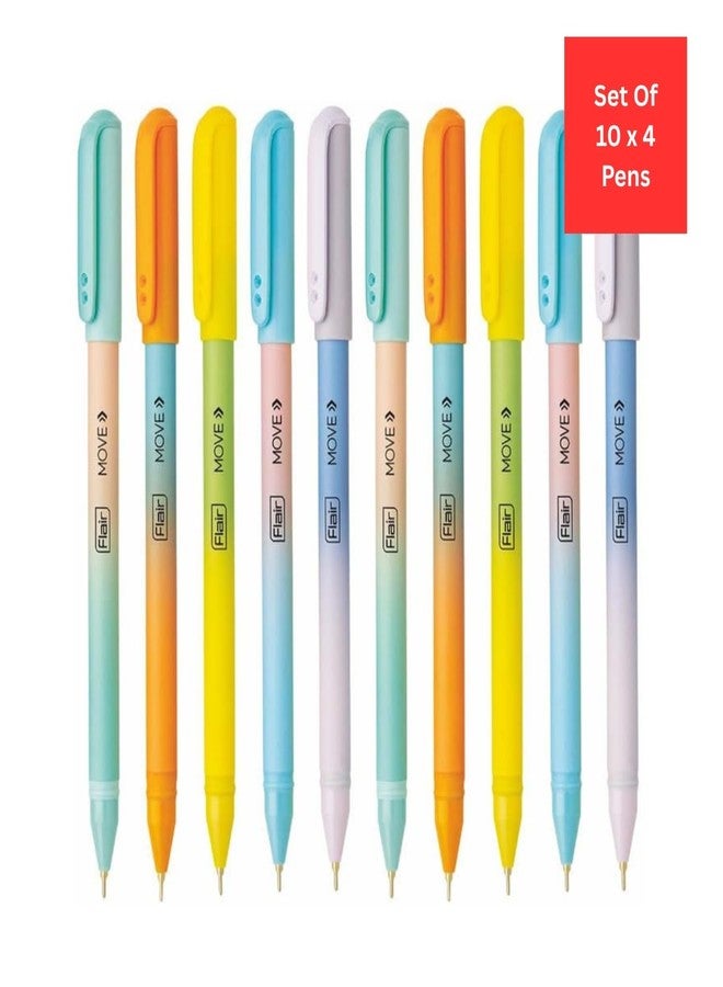 FLAIR Move Fine Tip Ball Pen | Minimalistic & Aesthetic Matt Finish Pastel Body Colors | Effortless Writing With Sleek Clip Design | Blue Ink, Pack Of 40 - Image 2